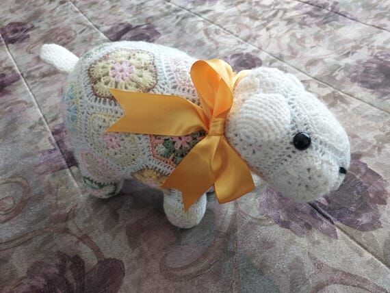Crocheted African Flower Sheep Toy, Lamb Stuf...
