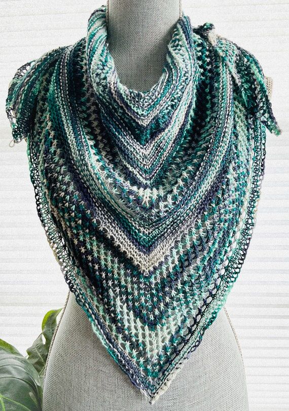 Hand Knit Lace Shawl: Lightweight Merino Wool...