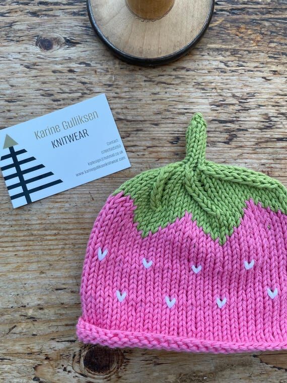 Hand Knitted Cotton Strawberry Hat: Candy Pin...