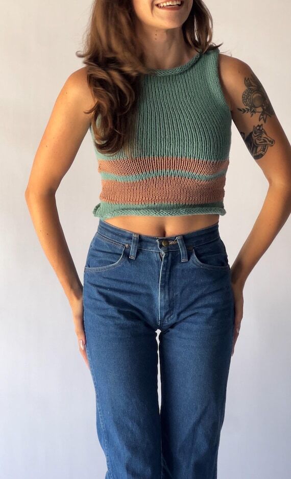 Handmade Knit Blue and Brown Tank...