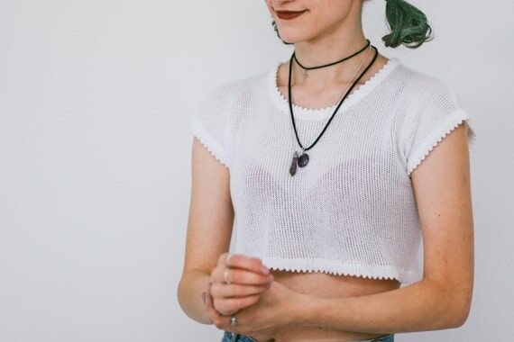 Handmade Knitted Crop Top: Lightweight Cotton...