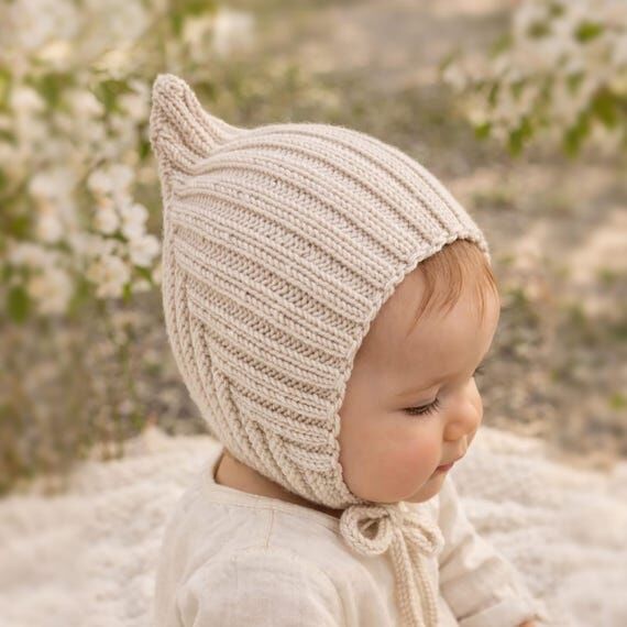 Organic Merino Wool Baby Pixie Hat, Knit Newb...