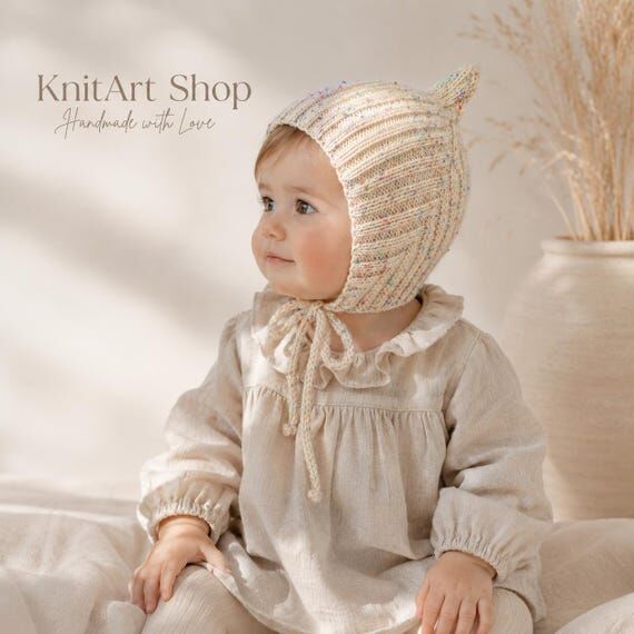 Hand Knit Pixie Bonnet | Wool Baby Bonnet | C...