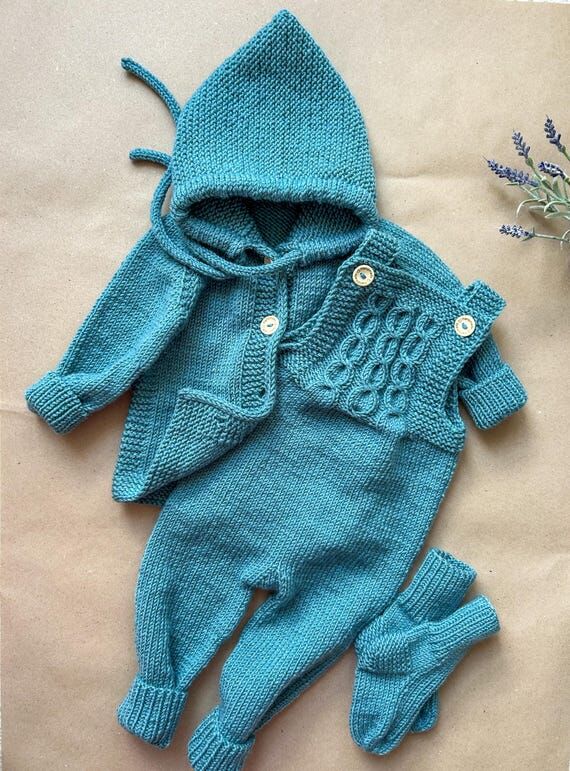 Hand-Knitted Baby Wool Set: Romper, Cardigan ...