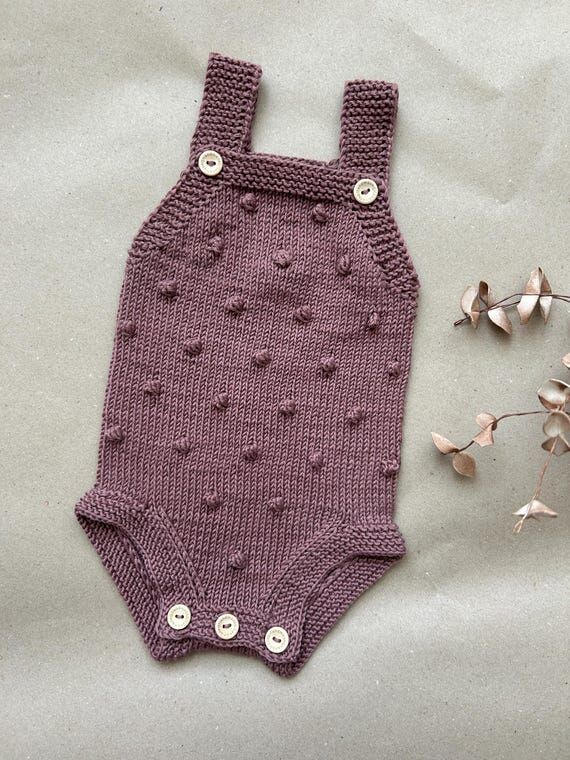 Knitted Cotton Baby Romper: Textured Dot Desi...