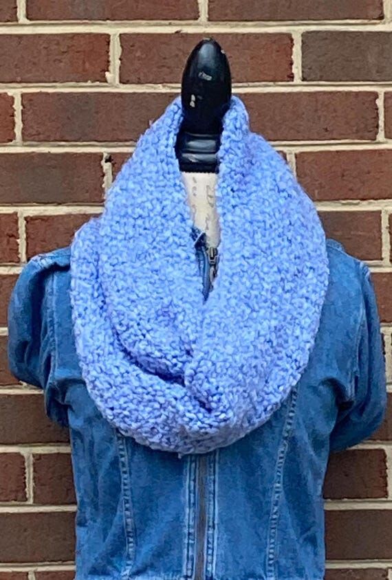 Hand Knit Boucle Infinity Scarf: Periwinkle B...