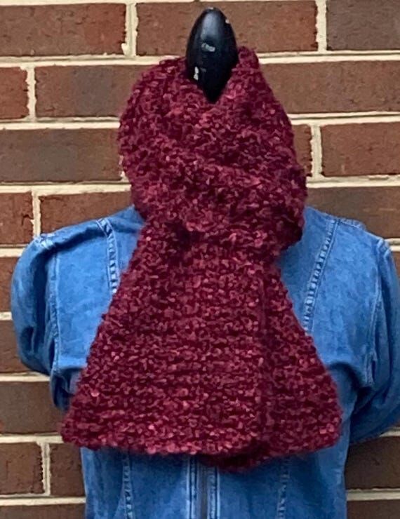 Handmade Knit Chunky Boucle Scarf - Burgundy ...