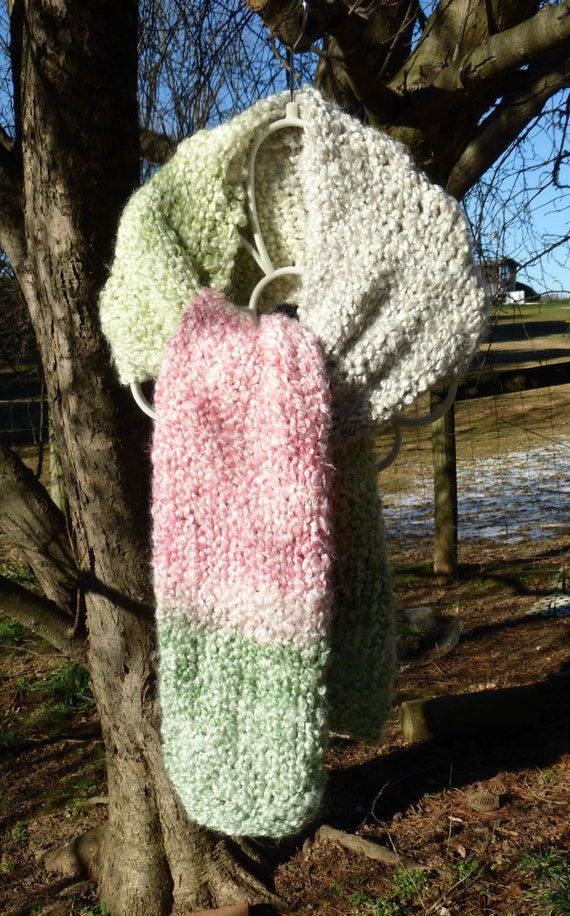 Handmade Knit Boucle Scarf: Spring Stripe Des...