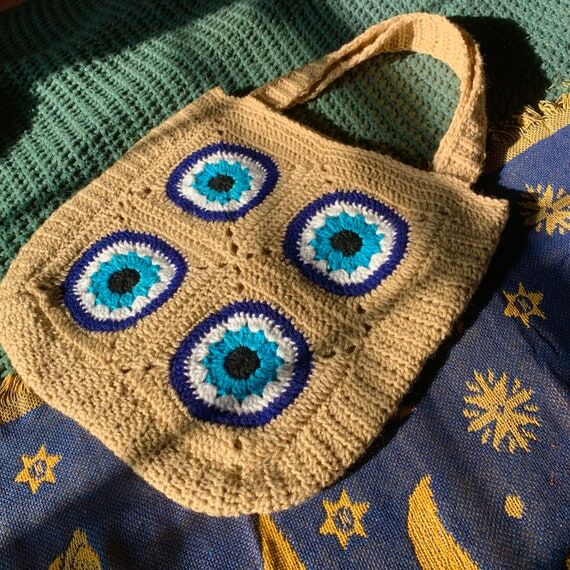 Crochet Evil Eye Tote Bag...