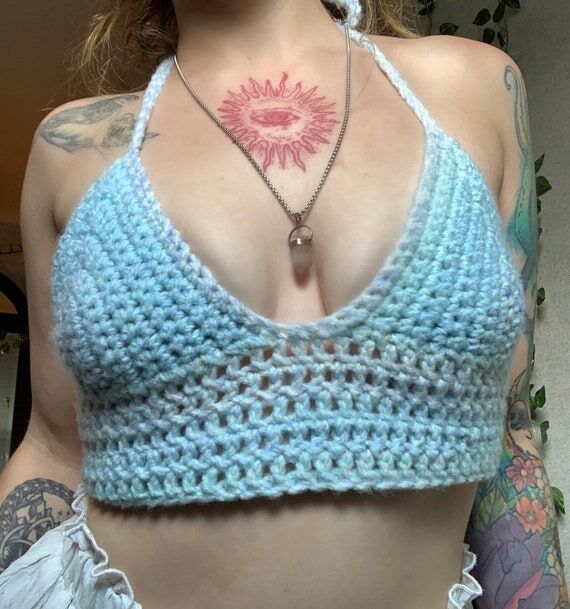 Size S Crochet Handmade Top, Ethereal, Celest...