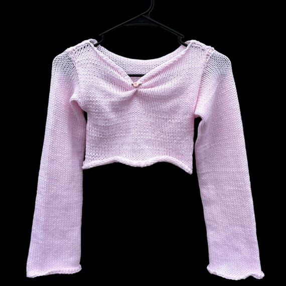 Handmade Pink Rose Sweater,Cropped Jumper, Kn...