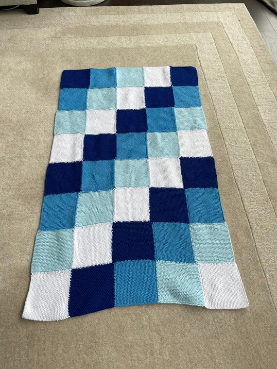 Hand Knitted Blue Baby Blanket...