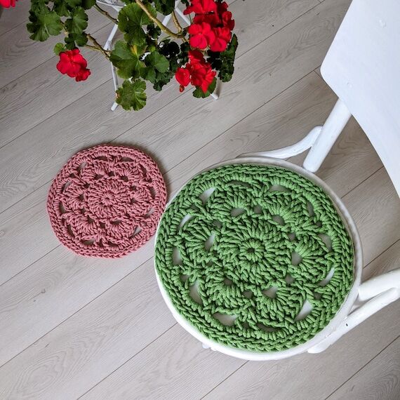 Handmade Round chair pad cushion Green - Cott...