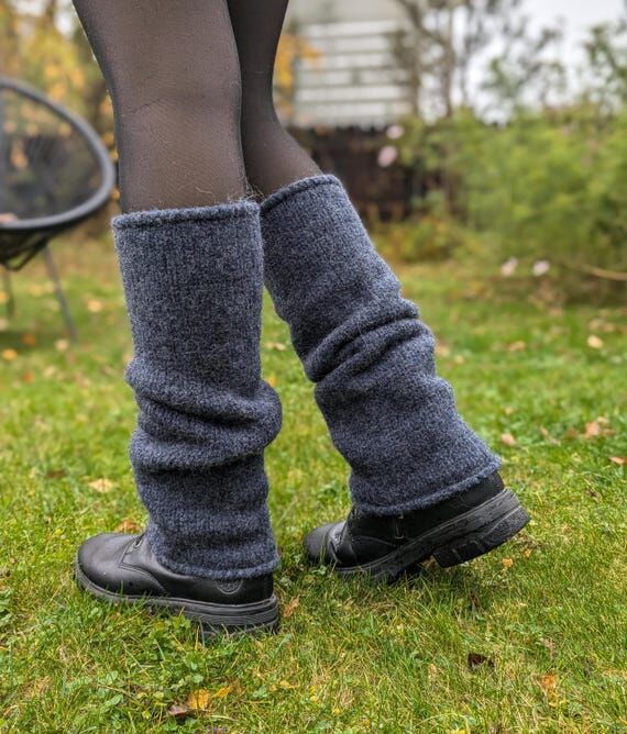 Felt Wool Leg Warmers Dark Blue – Knit Kne...