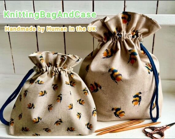 Bee Drawstring Project Bag: Retro Style Sock ...
