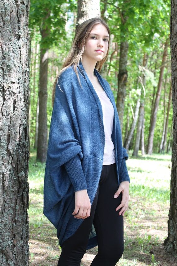 Mohair Blend Knit Cardigan Poncho: Bishop Sle...