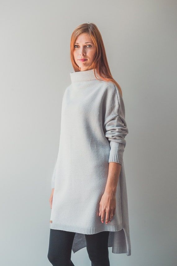 White Wool Sweater Dress with High Neck, Meri...
