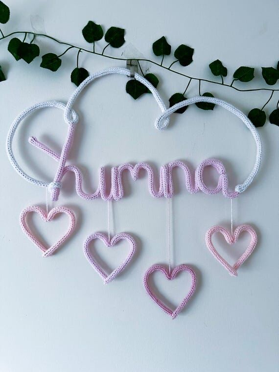 Knitted Name Cloud Wall Decor: Hearts & Stars...