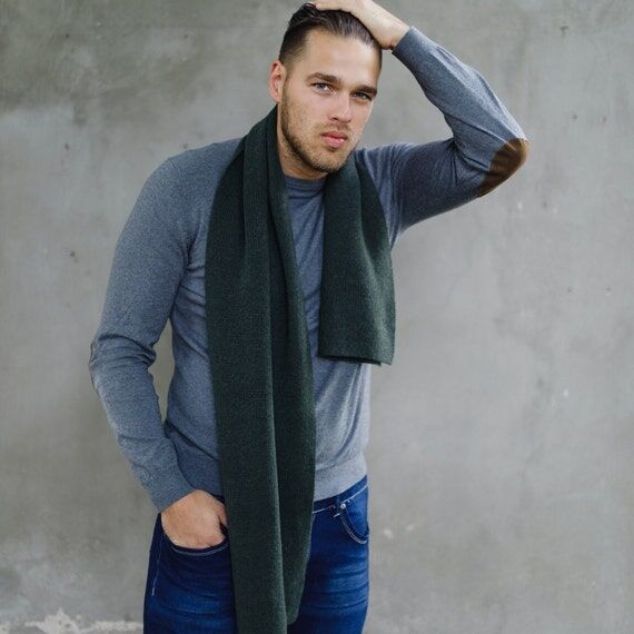 Classic army olive green ribbed scarf for men...