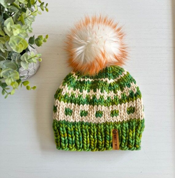 Merino Wool Knit Pom Pom Hat: Chunky Winter B...