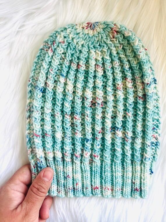 Blue Knit Beanie: Handmade 100% Merino Wool T...