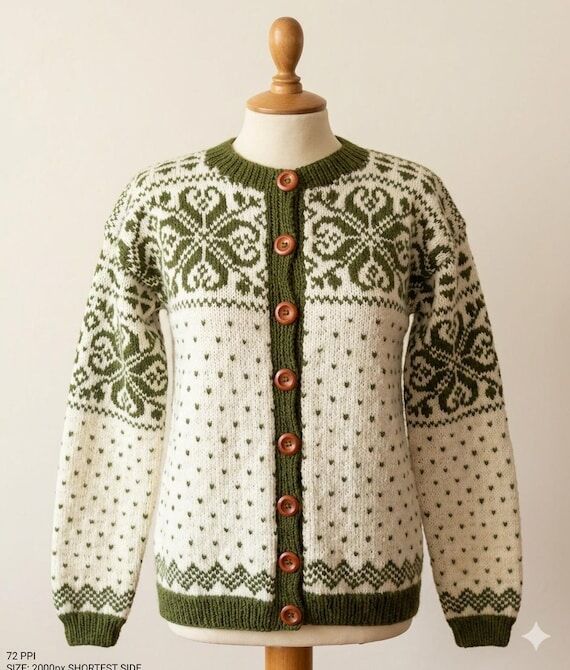 Norwegian Cardigan, Nordic Wool Sweater, Unis...