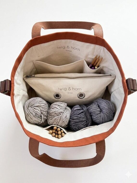 Knitting Project bag with pockets, yarn bag, ...