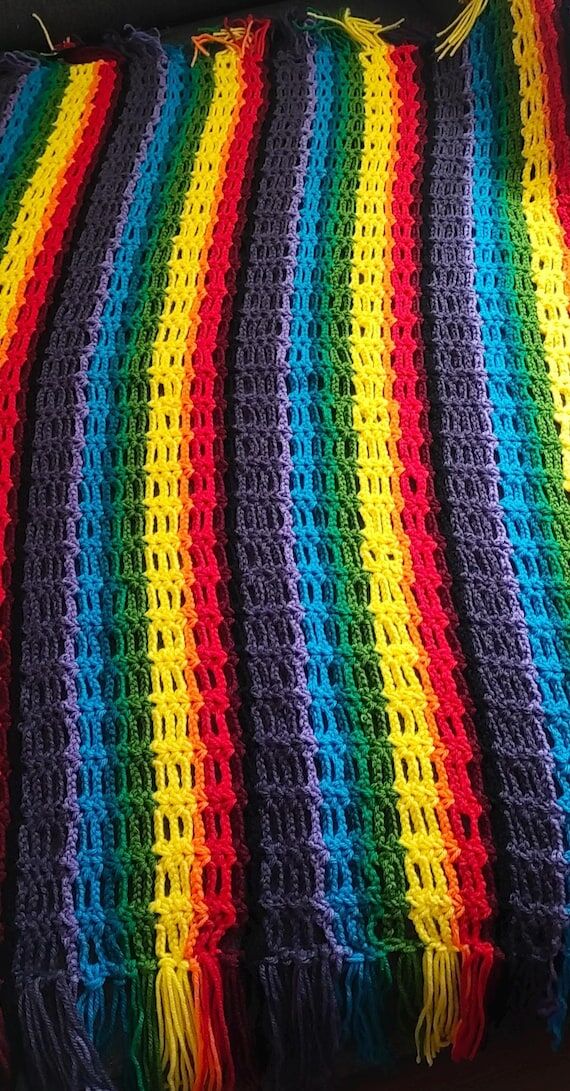 rainbow chain stitch afghan throw...