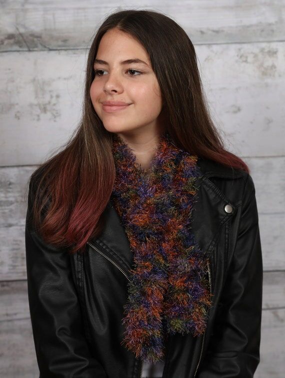 fun fur scarf multi-colored blue rust green...