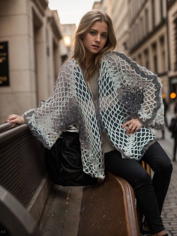 Hand Crochet Beige Cardigan, Open Knit Cotton...