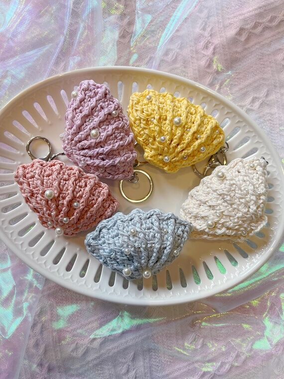 Crochet Seashell Keychain: Handmade Stuffed P...