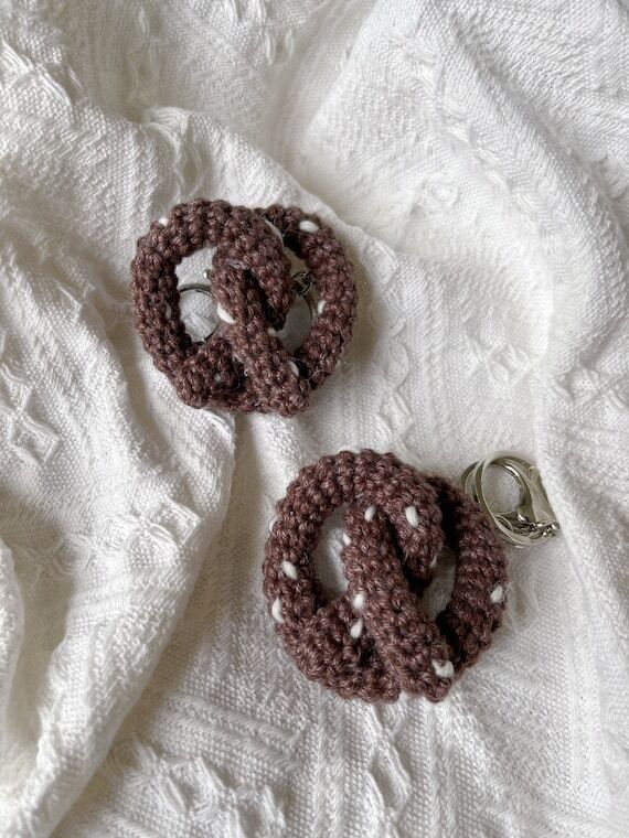 Crochet Pretzel Keychain: Handmade Stuffed Ba...