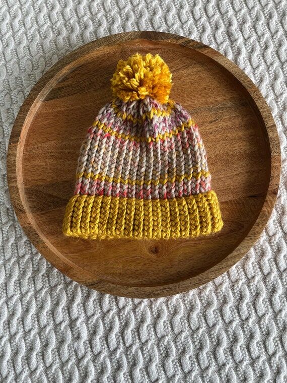 Sunset Glow Chunky Knit Kids Beanie: Yellow W...