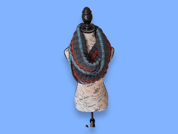 Handmade Ribbed Knit Infinity Scarf: Multicol...
