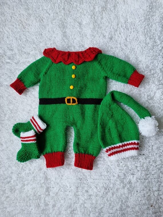 Handmade knitting Christmas elf set acrylic...