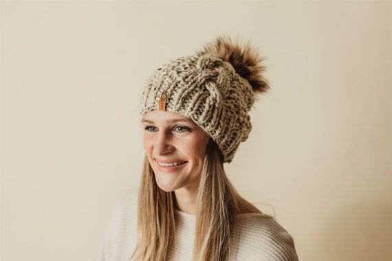 Braided Cable Knit Beanie: Handmade Women's H...