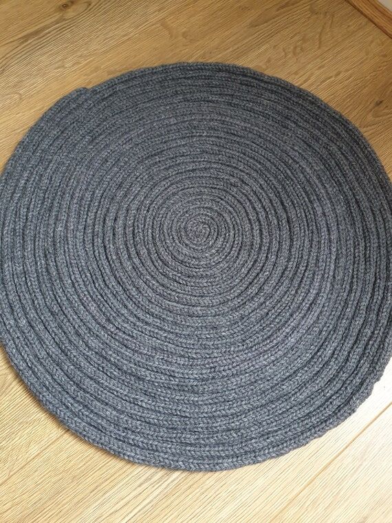 Hand-Knitted Chunky Swirl Mat: Charcoal Grey ...