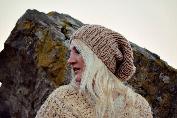 Beige Slouchy Beanie Gift for Her Hand Knitte...