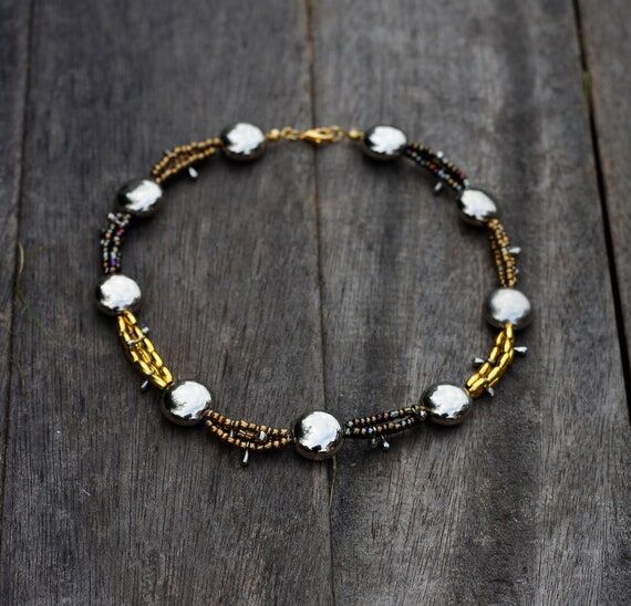 Metallic Beaded Choker - Choker Necklace - Ra...