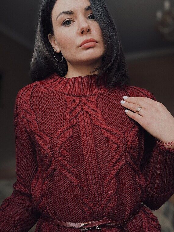 Aran sweater dress Wool cable knit dress Meri...