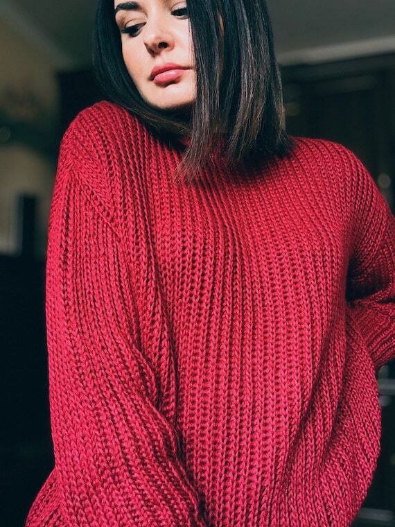 Bordeaux sweater Hand knit merino wool sweate...