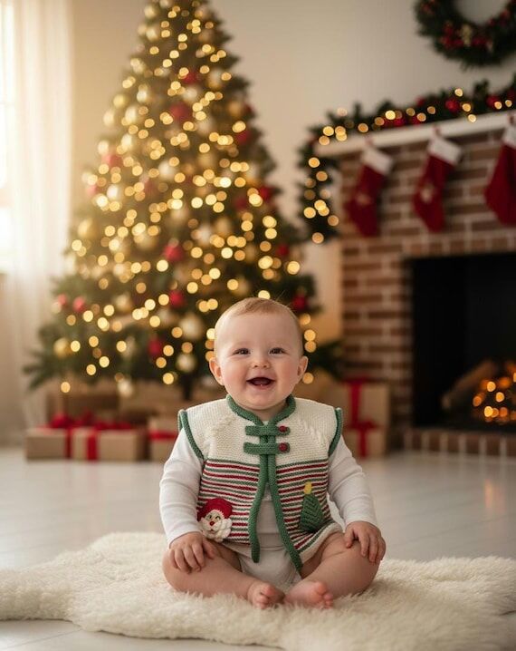 Handmade Christmas Baby Vest, Santa and Tree ...