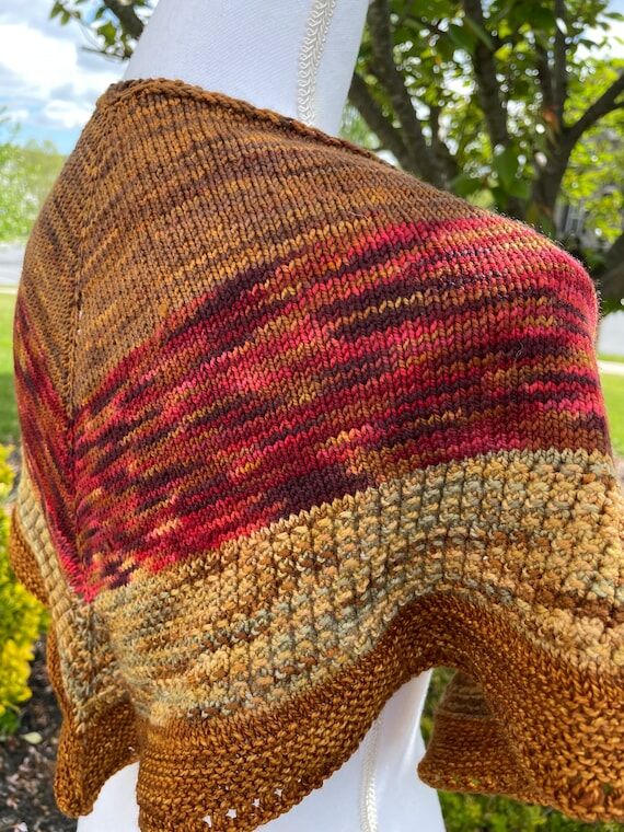 Hand-Knitted Triangle Shawl, Autumn Tones Wra...