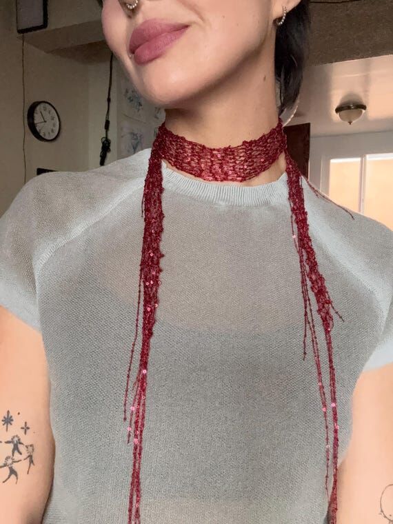 Sequin Yarn Skinny Scarf, Layering Scarves, H...