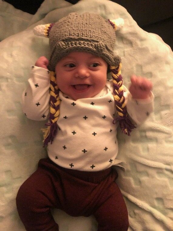 Minnesota Vikings Crochet Baby Hat with Braid...