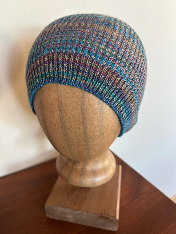 Handmade Knit Wool Beanie, Colorful Stripes, ...