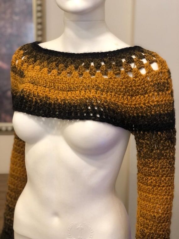 Crochet Ombre Bolero: Handmade Y2K Fishnet Cr...