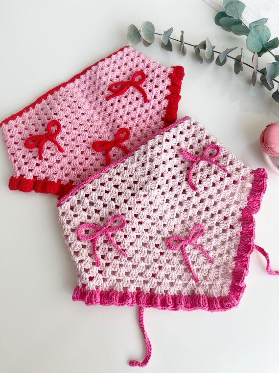 Handmade Ruffled Crochet Headband with Bow, M...