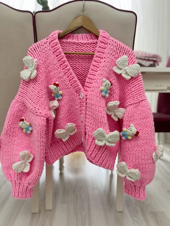 MySisLoops Hello Cardigan ,Oversized Kawaii P...