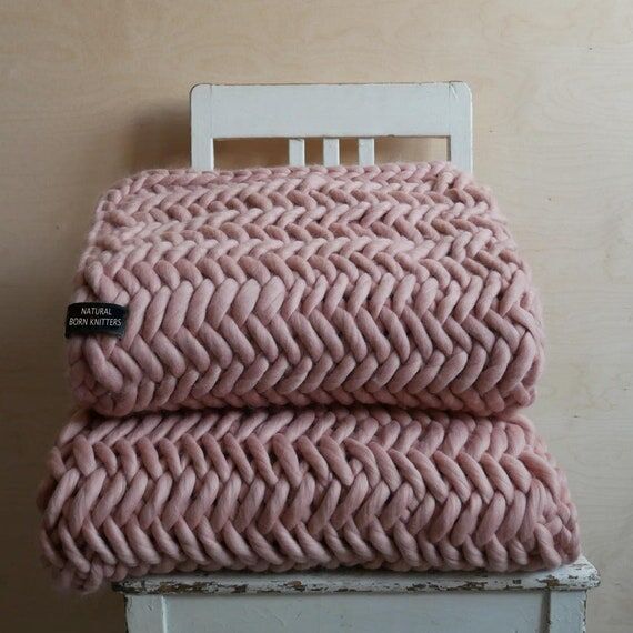 herringbone knit throw 100 % Merino Wool Chun...